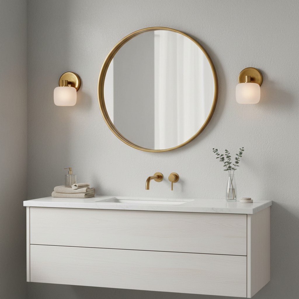 Lirra wandlamp naast een ronde spiegel