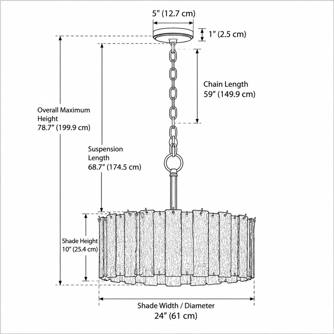 Afmetingen en diagram van de Mesmer-kroonluchter