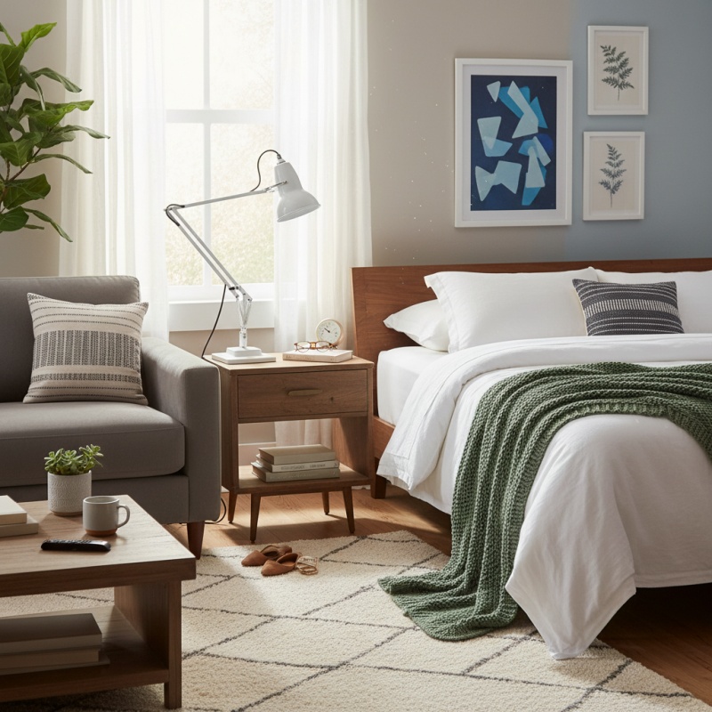 Witte bureaulamp in een slaapkamer