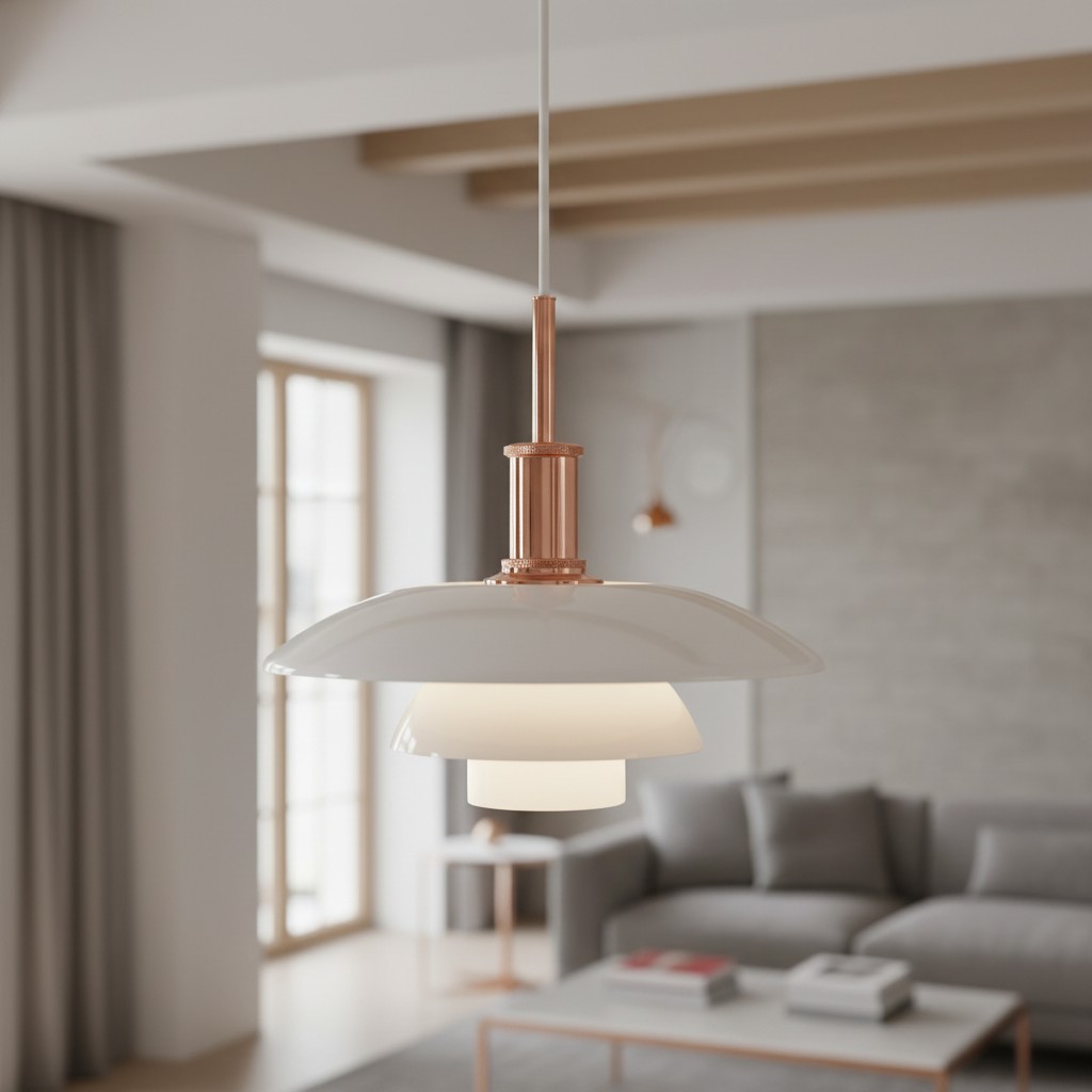 Hanglamp met roségouden afwerking in een ruimte