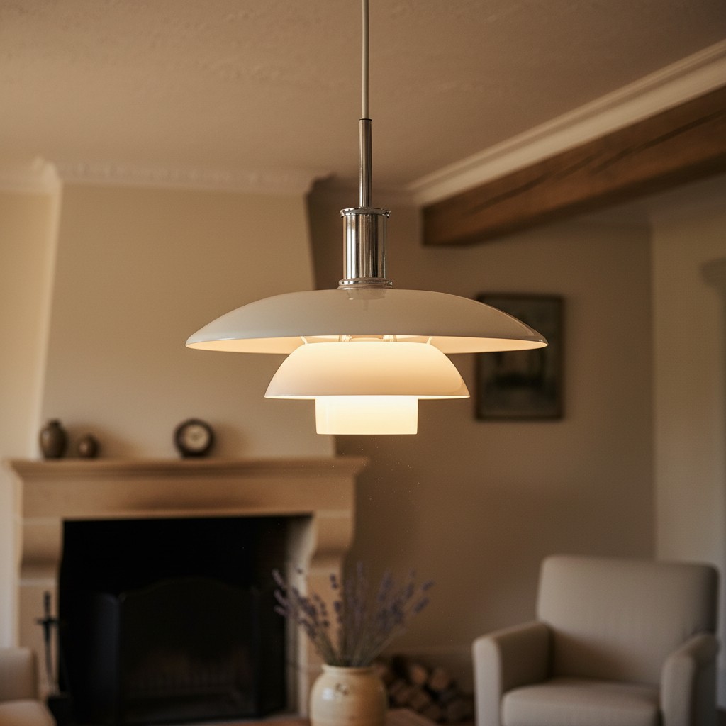 Scèneweergave van de hanglamp boven een zithoek