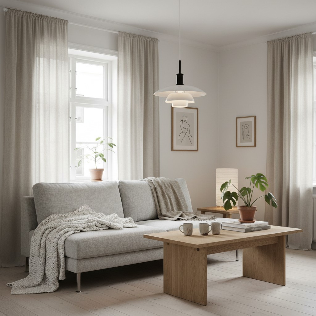 Hanglamp met meerdere niveaus in een moderne zithoek