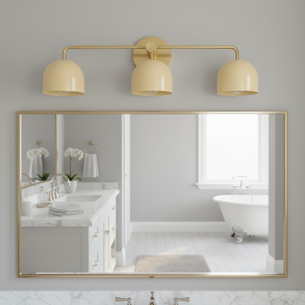 Gele wastafelwandlamp boven badkamerspiegel