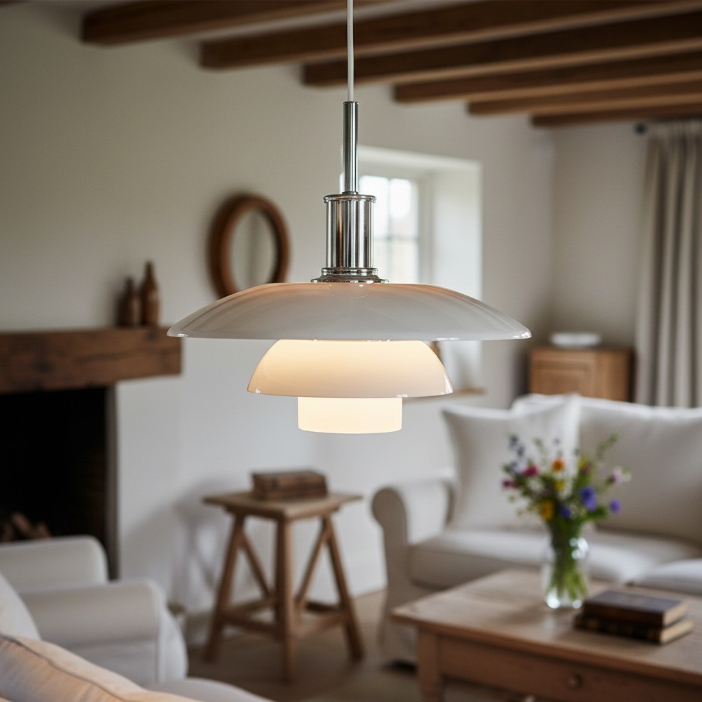 Hanglamp boven een elegante zithoek