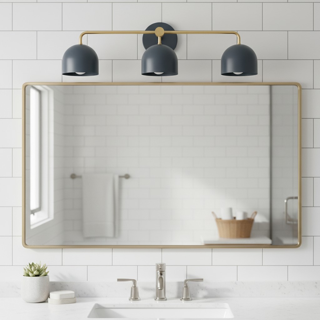 Donkere wastafelwandlamp boven badkamerspiegel