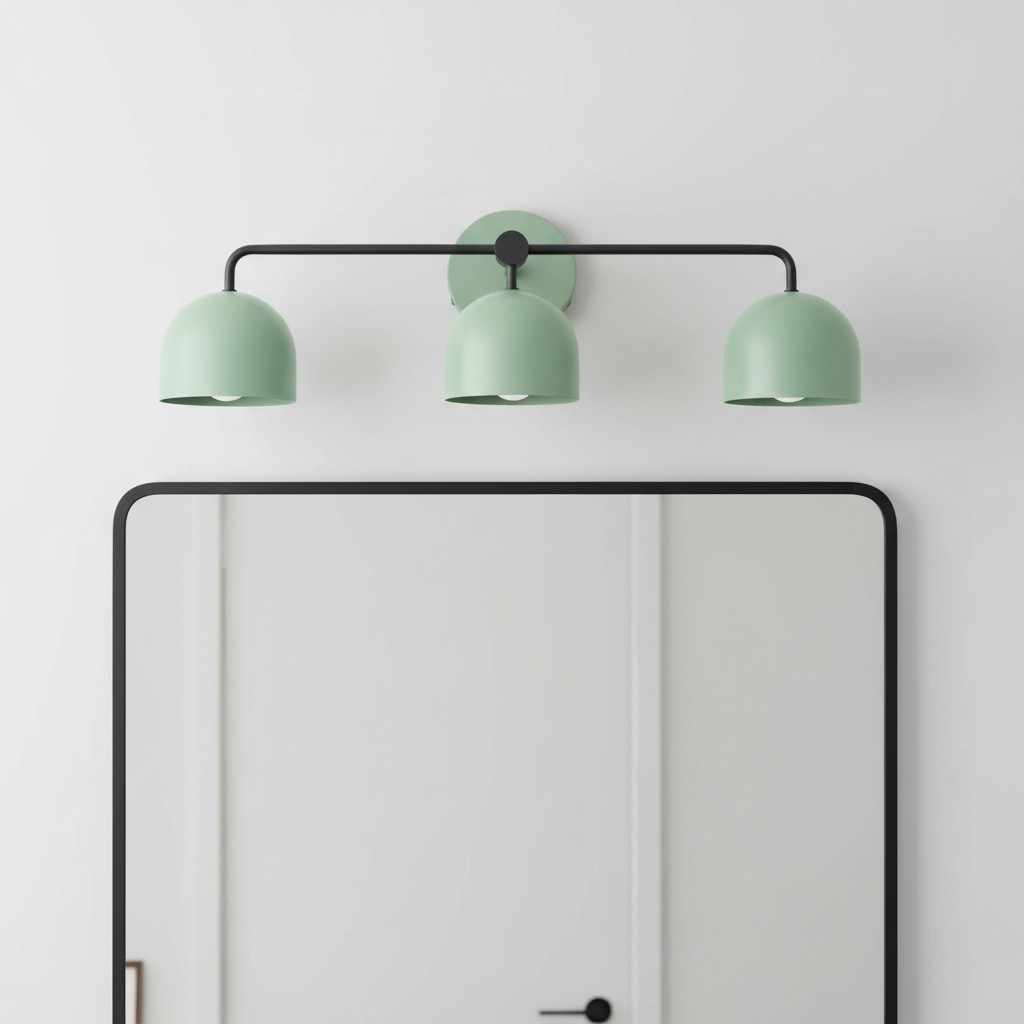 Groene wandlamp boven spiegel