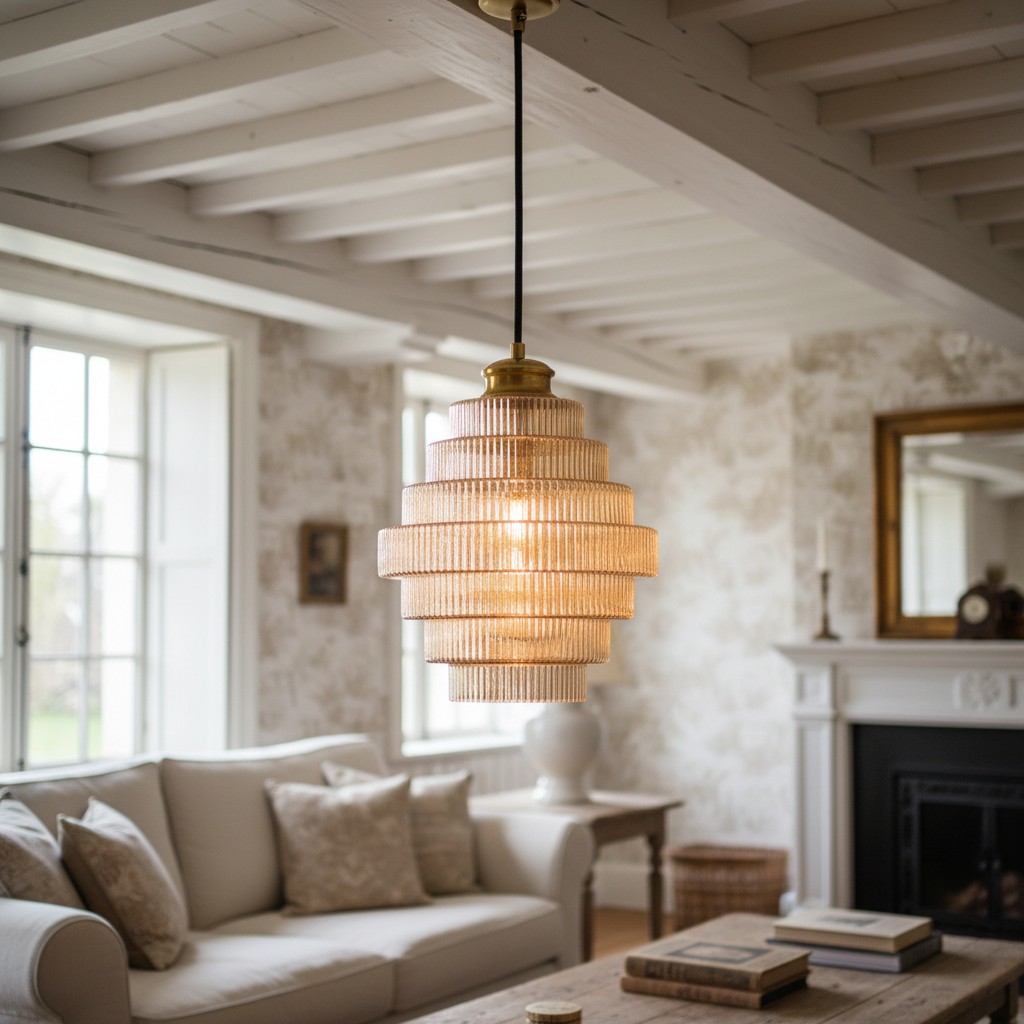 Suspension dans un salon rose chaleureux