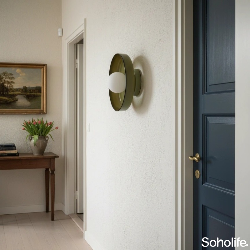 Kalo wall and ceiling light showing the olive variant in a hallway