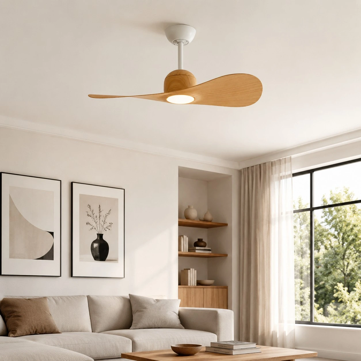 Ciling Fan Color Designer Two-Blade Ceiling Fan Light for Bedrooms and Dining Rooms