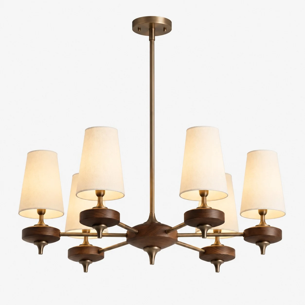 Hour Rho chandelier with white velvet shades, 6 lights