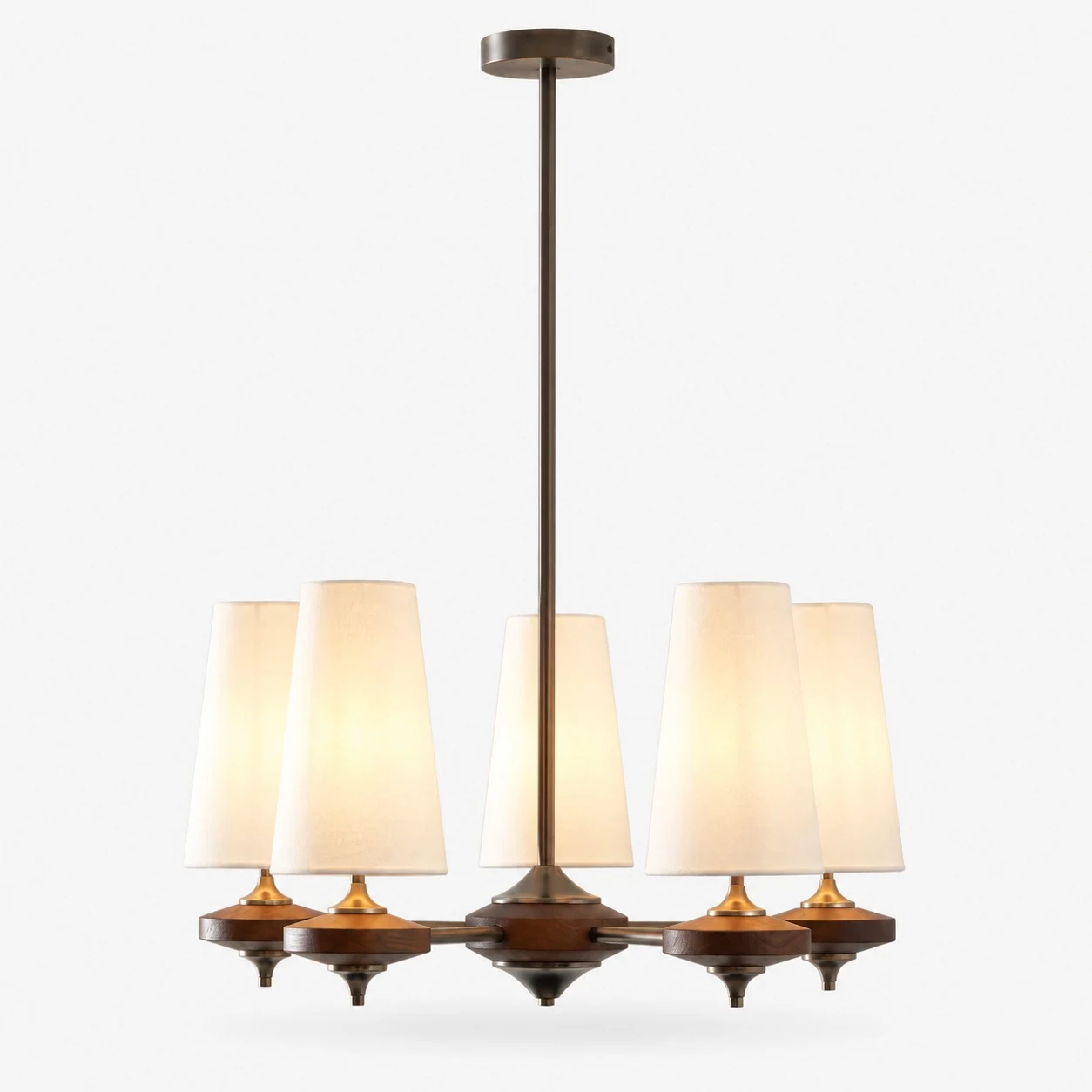 Hour Rho chandelier with white velvet shades, 5 lights
