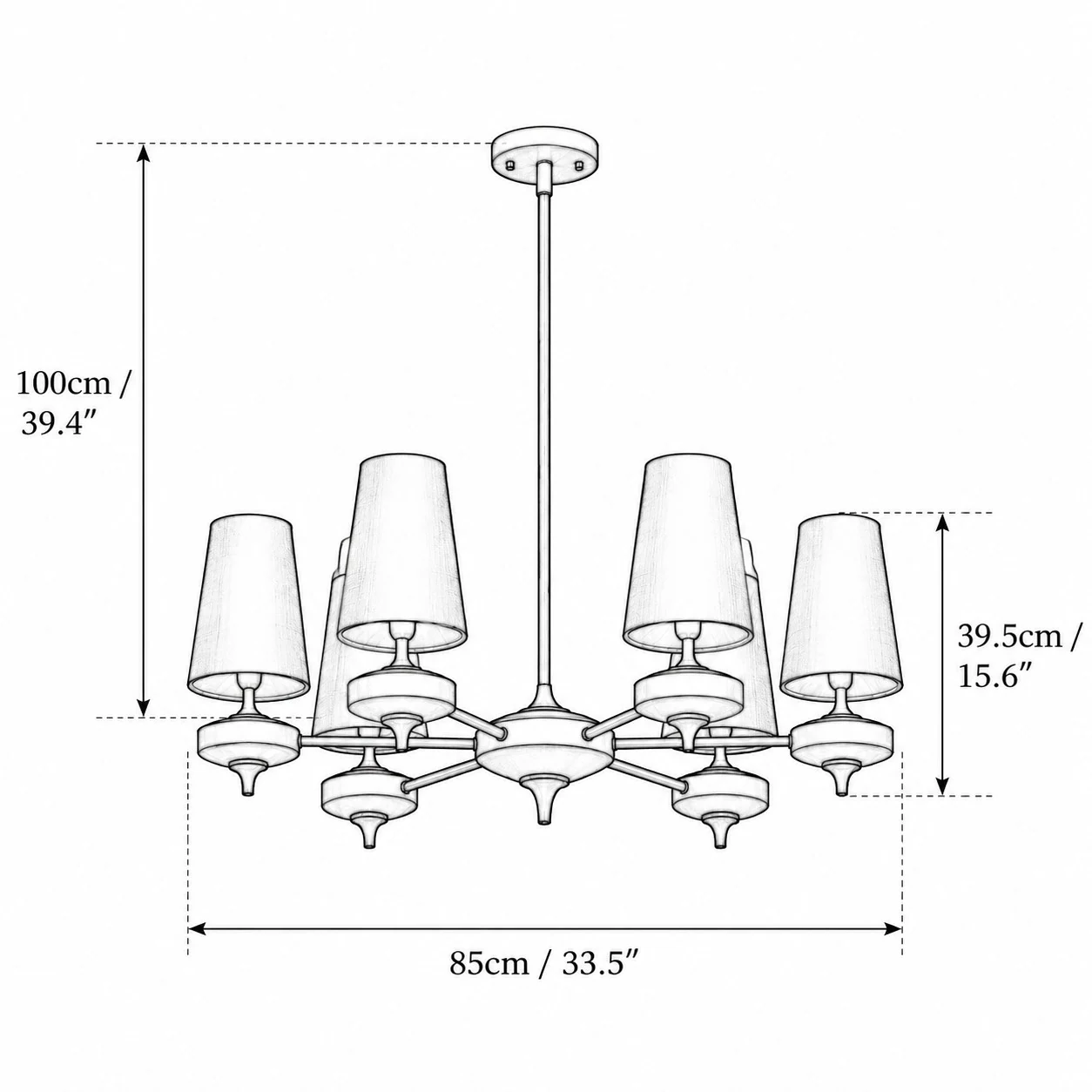 Hour Rho 6-light chandelier dimensions