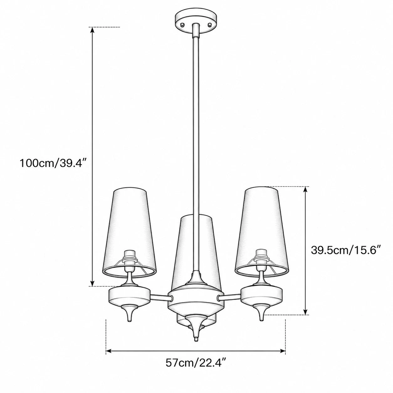 Hour Rho 3-light chandelier dimensions