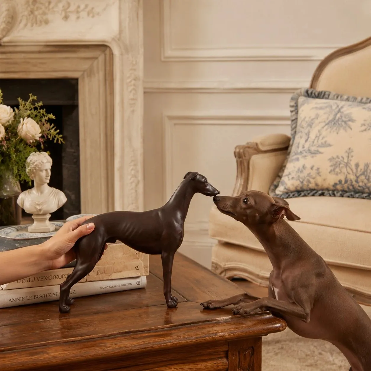 scene tabletop dog decor interaction