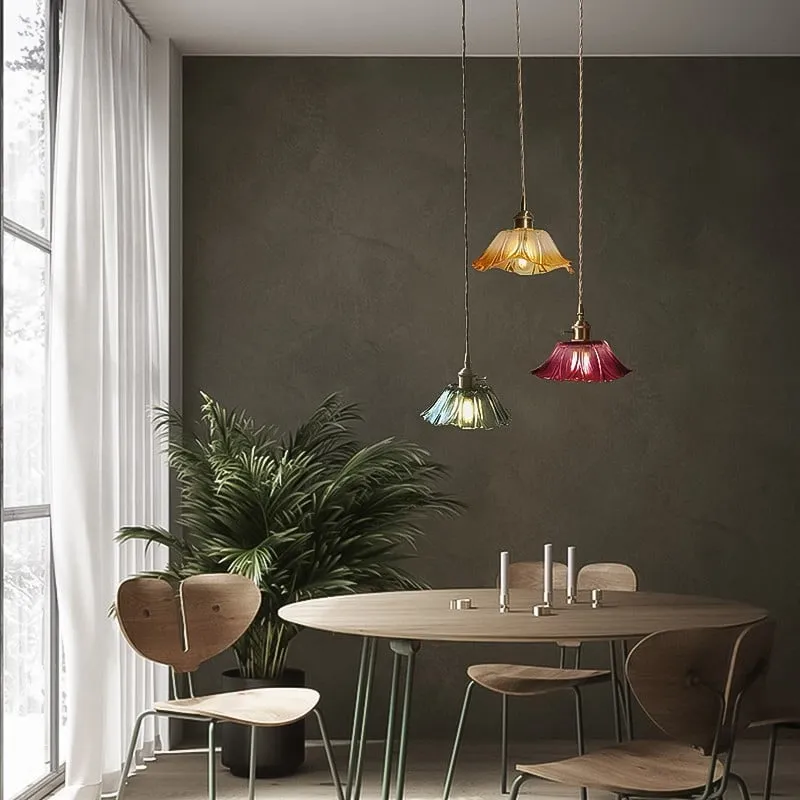 Retro Lotus Glass Pendant Light For bedroom