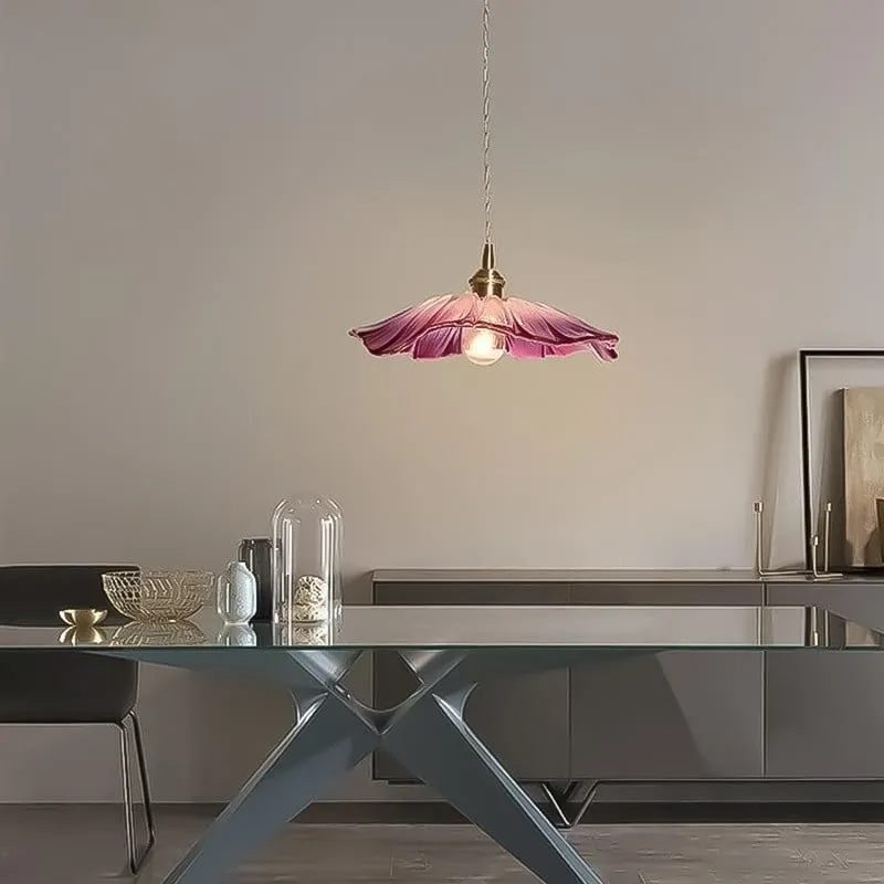 Retro Lotus Glass Pendant Light For bedroom
