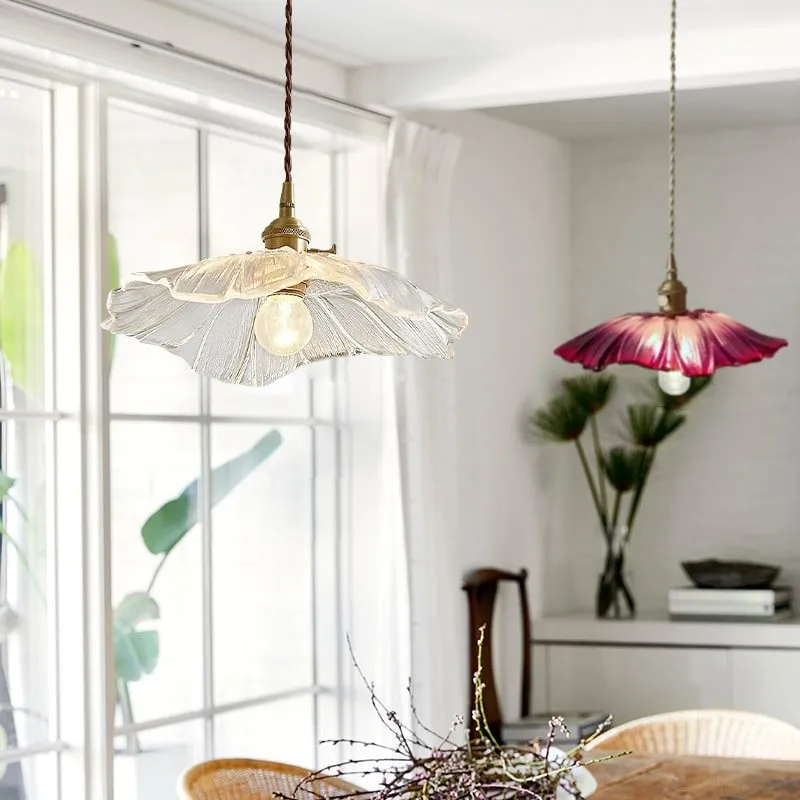 Retro Lotus Glass Pendant Light For bedroom