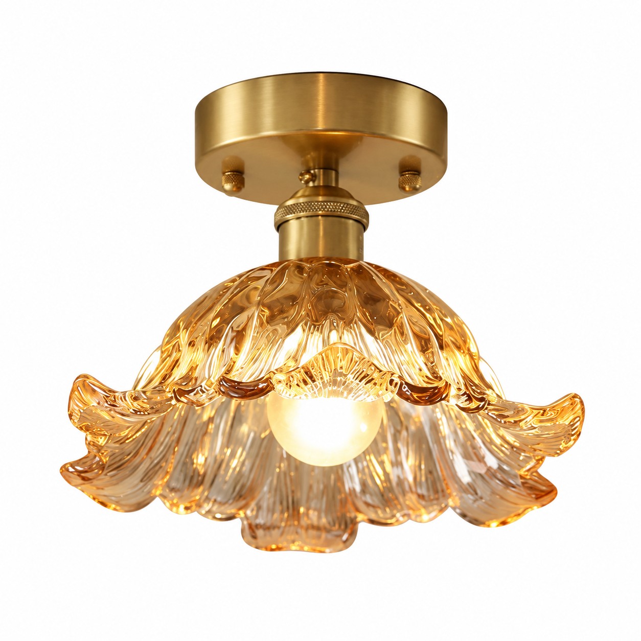 Small Amber Striped-Flower Ceiling Light, Iron