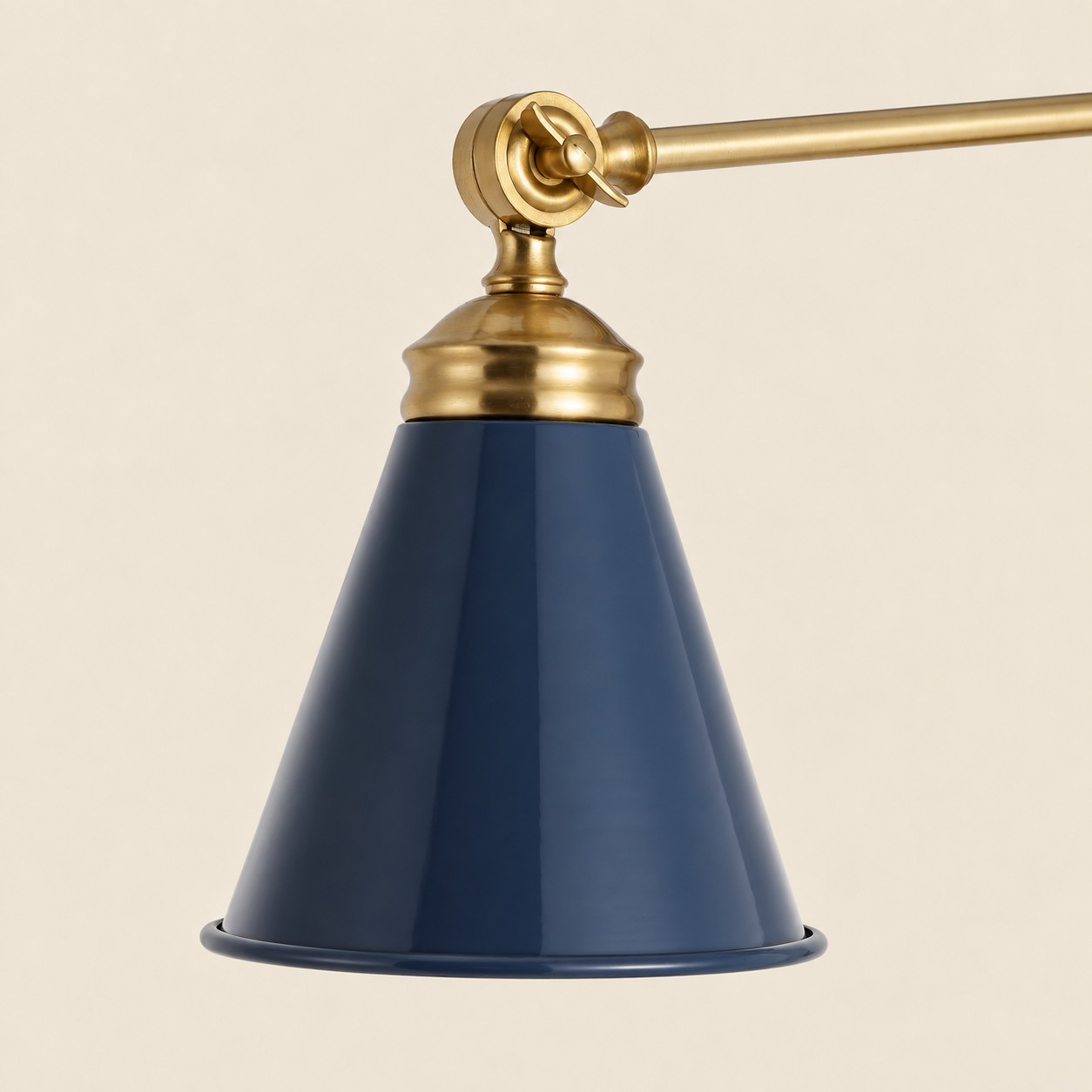 Close view of the blue iron cone shade