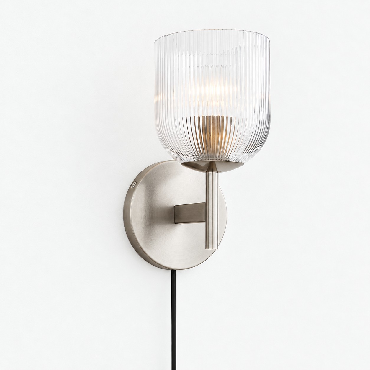 Chrome ribbed-glass wall sconce, one light