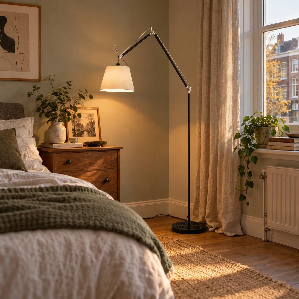 Side view of the black and white floor lamp