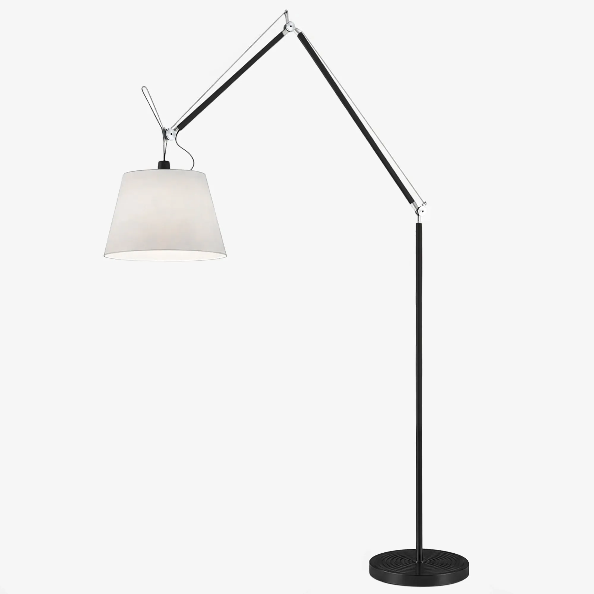 Black pole with white fabric shade