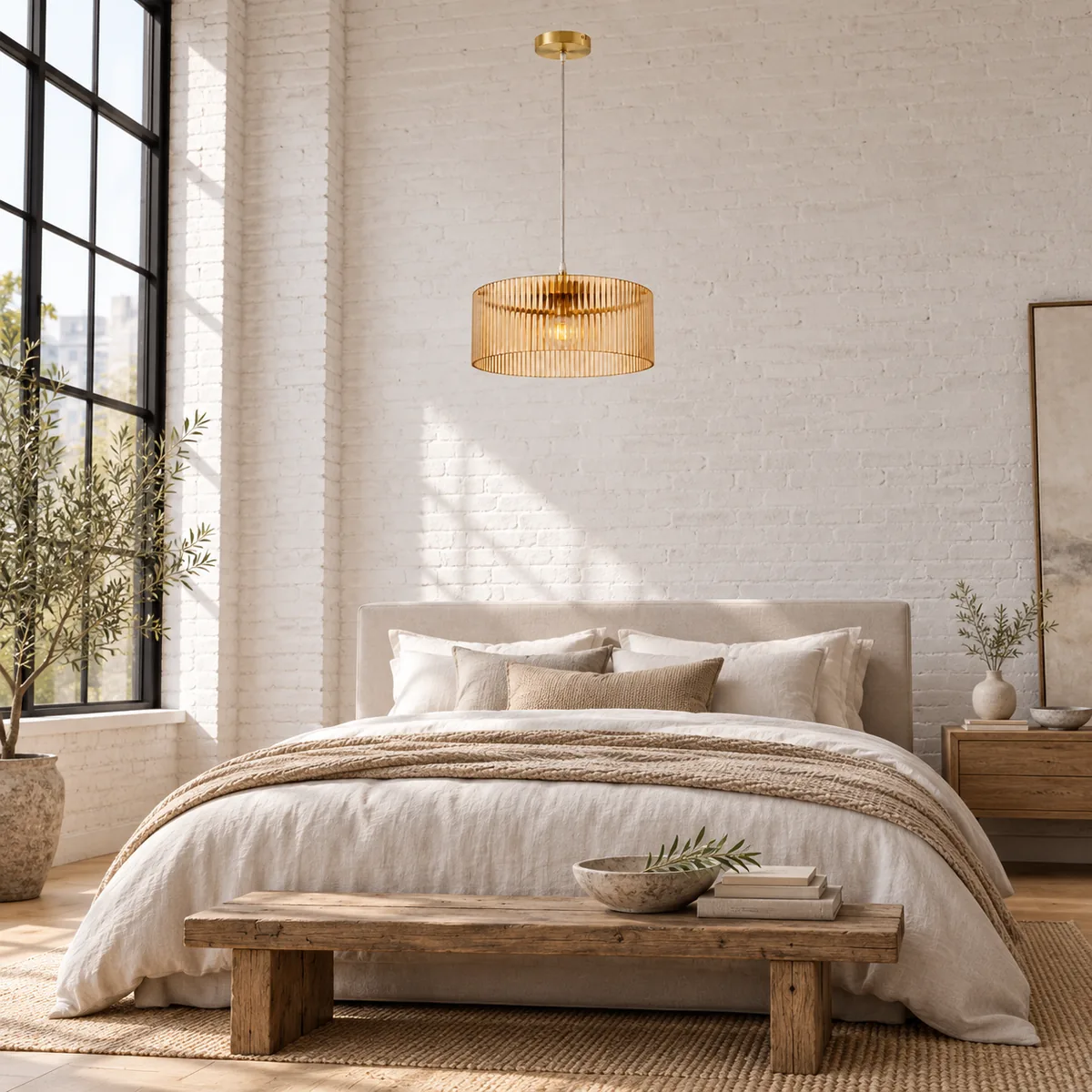 Studio Pendant with a Ribbed Drum Shade