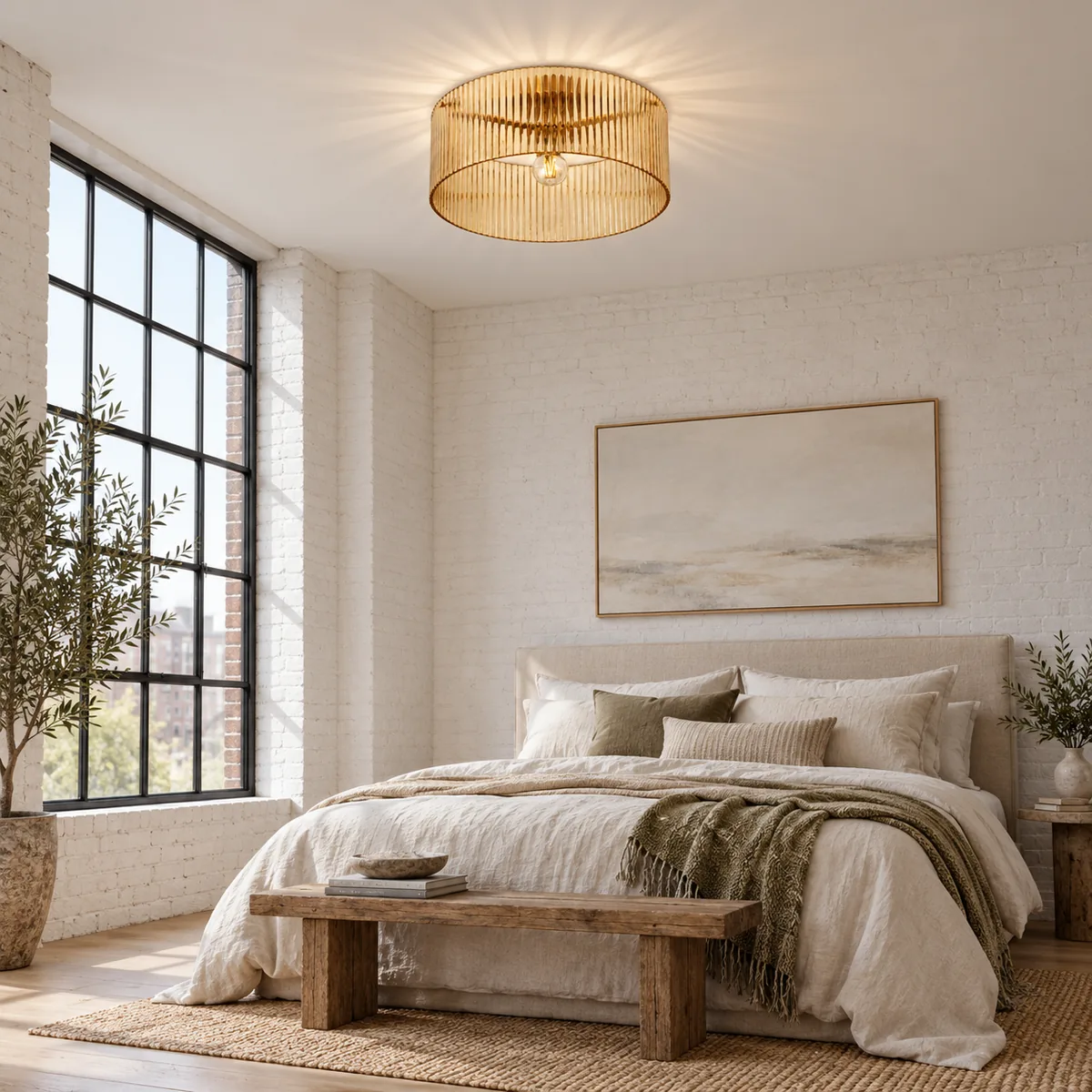 Studio Flush Mount with a Ribbed Drum