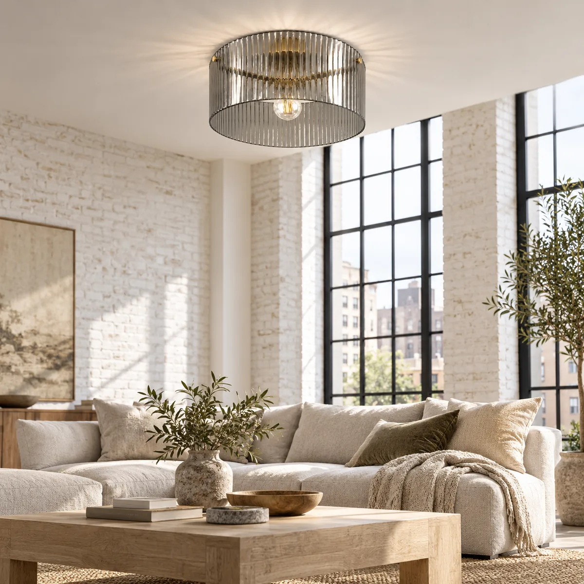 Studio Flush Mount with a Ribbed Drum
