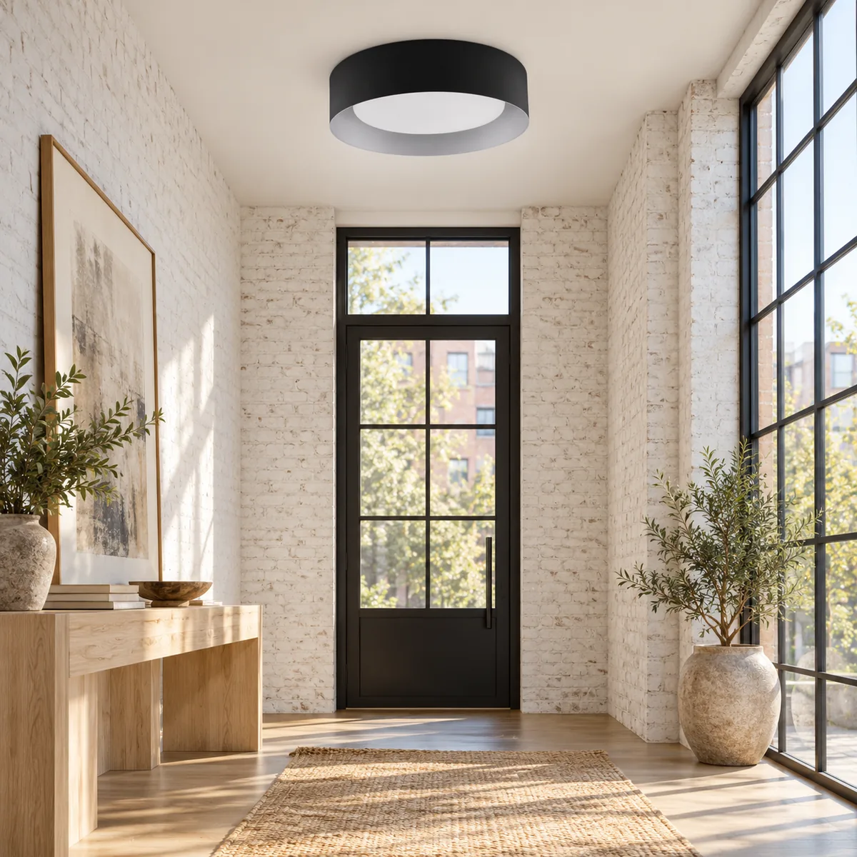 Studio Semi-Flush with a Frosted Drum Shade