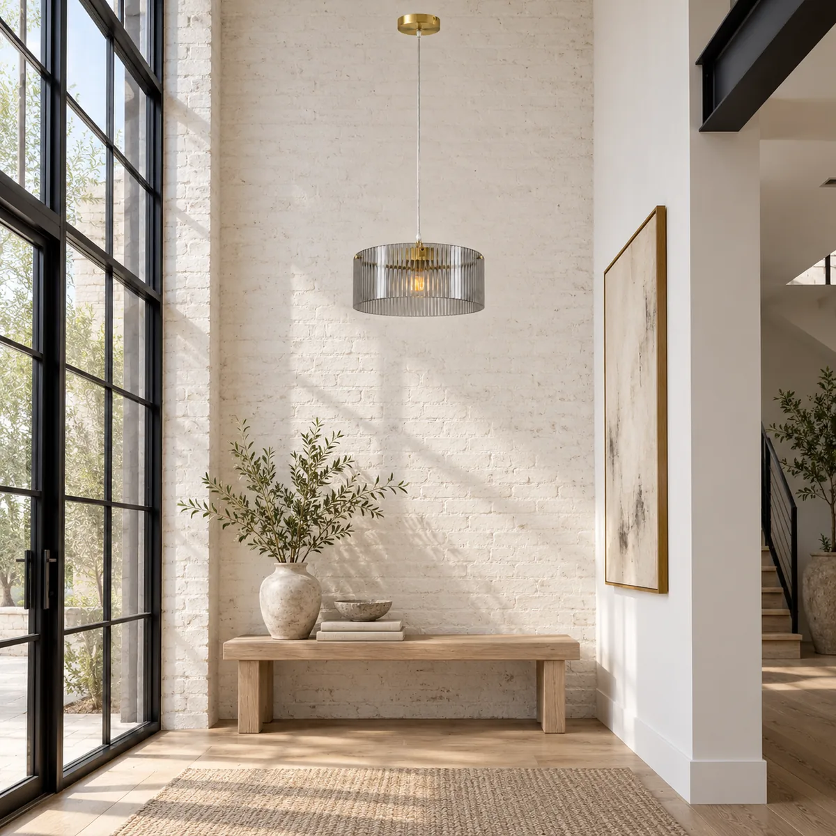 Studio Pendant with a Ribbed Drum Shade