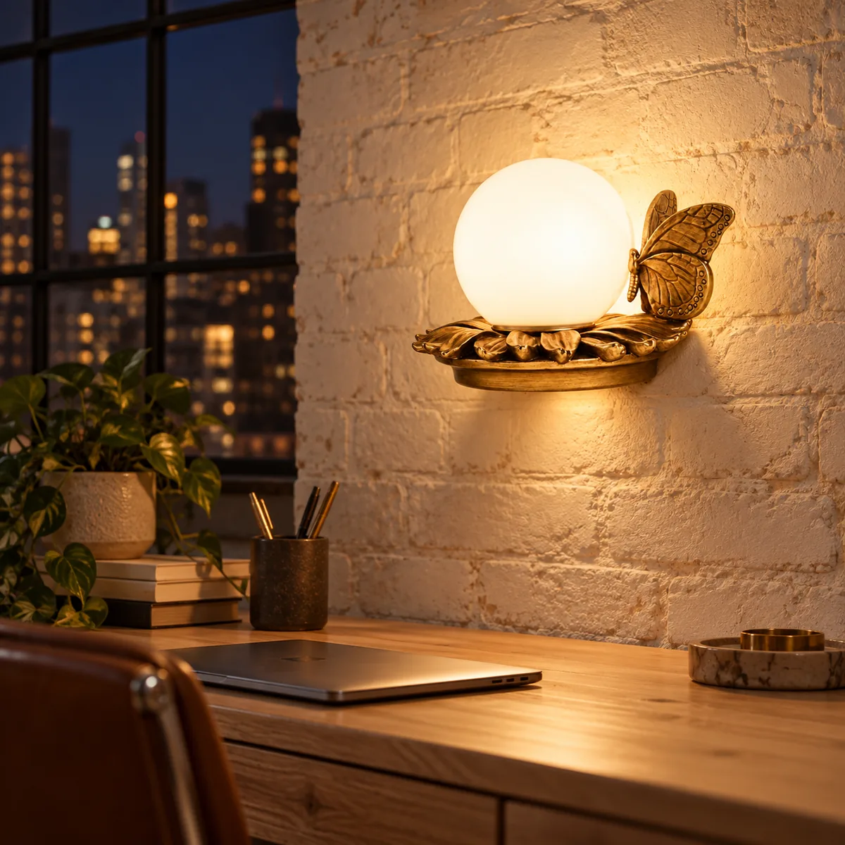 Studio Table Lamp Shaped by a Cast Butterfly