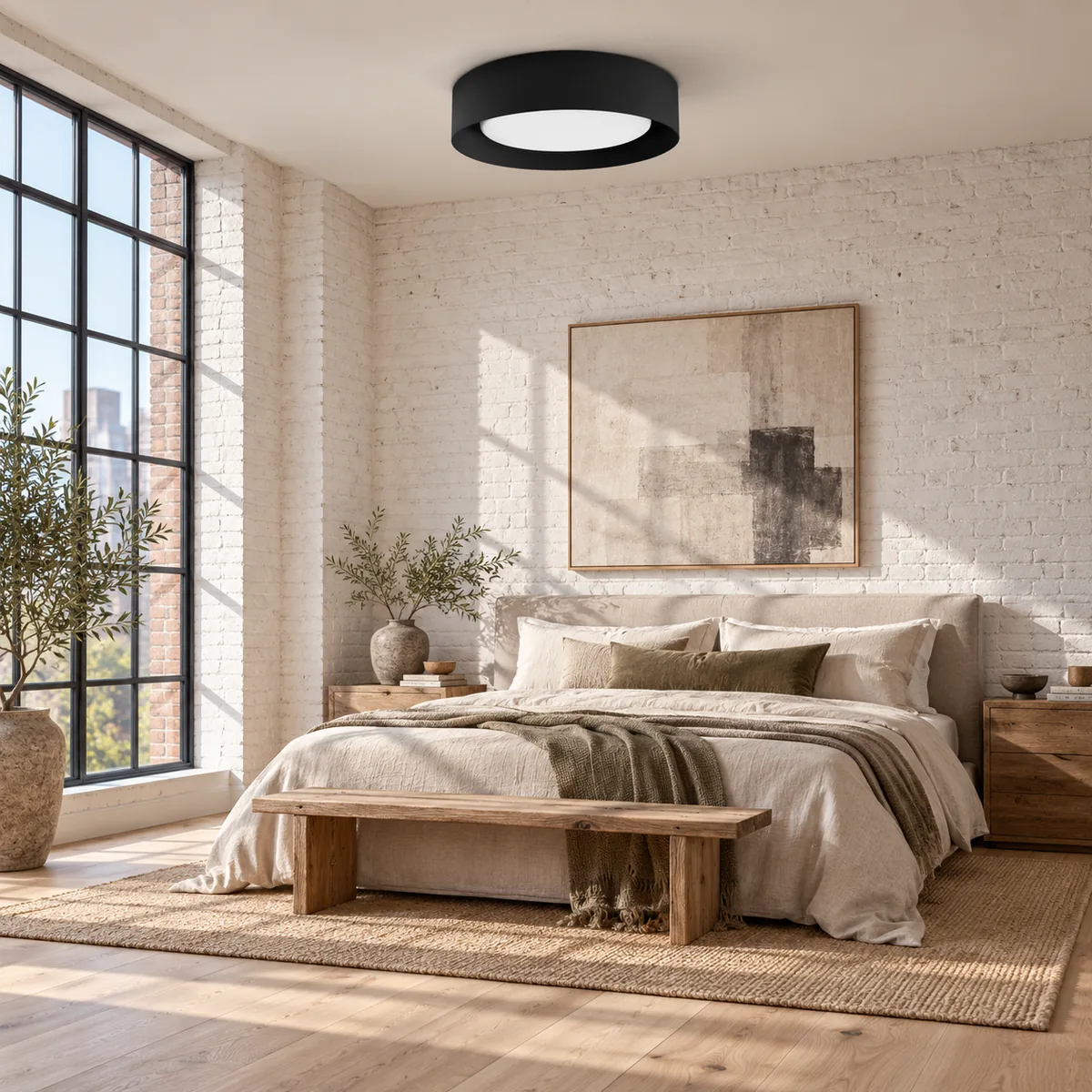 Studio Semi-Flush with a Frosted Drum Shade