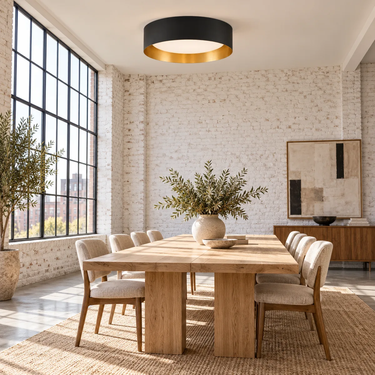 Studio Semi-Flush with a Frosted Drum Shade