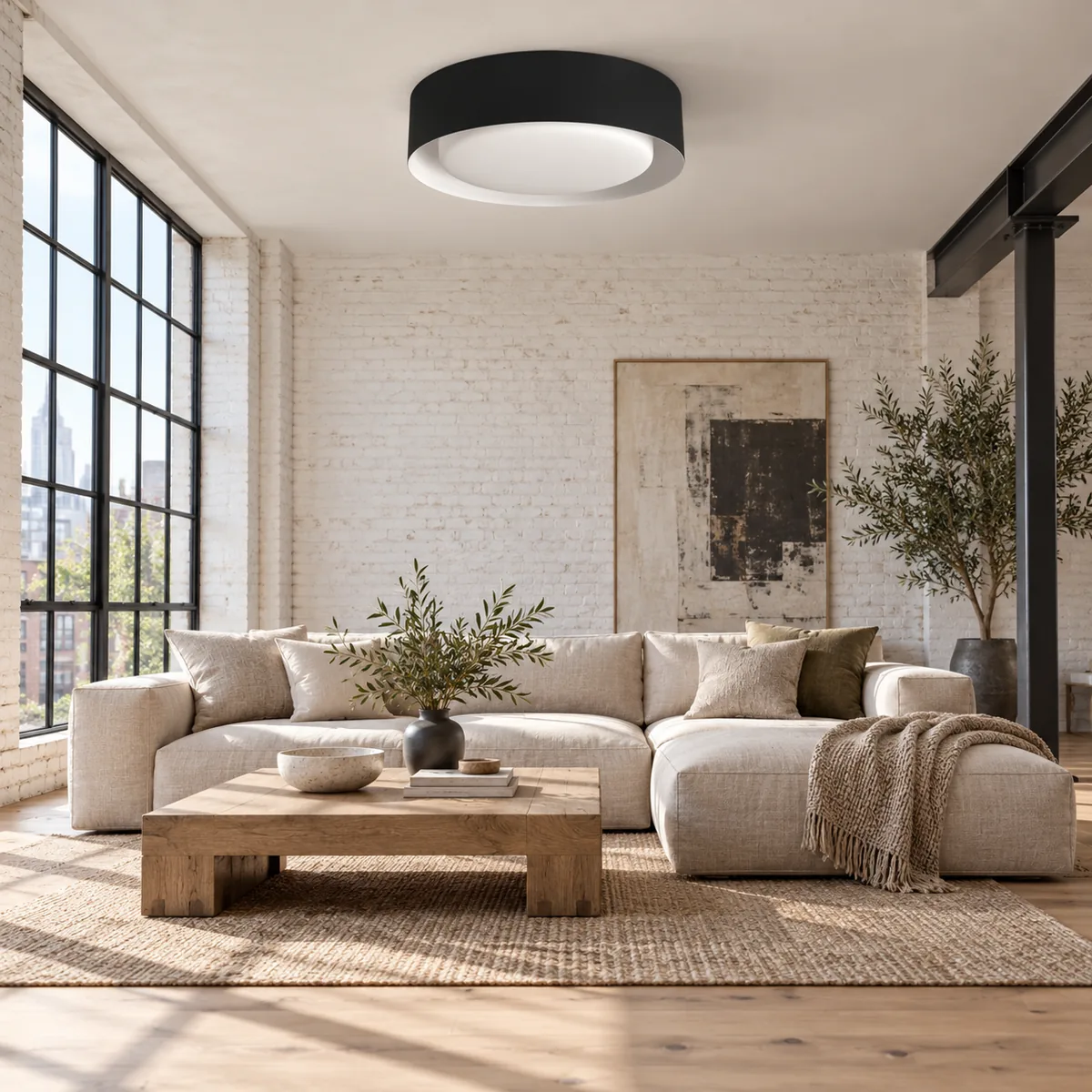 Studio Semi-Flush with a Frosted Drum Shade