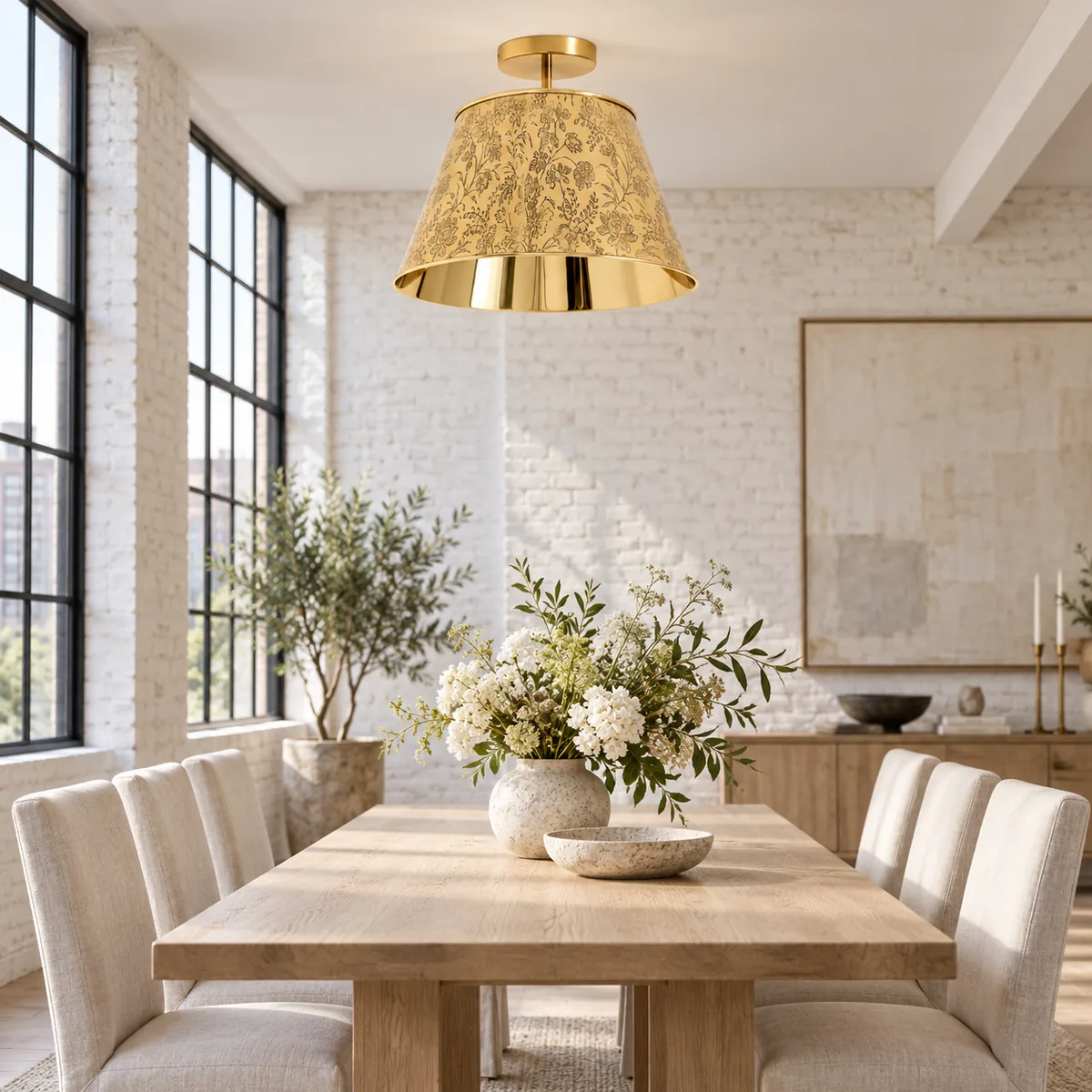 Studio Flush Mount with a Floral Shade