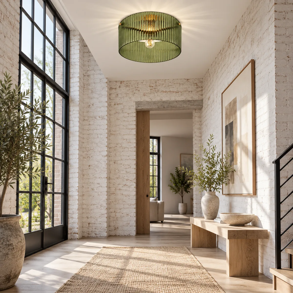 Studio Flush Mount with a Ribbed Drum