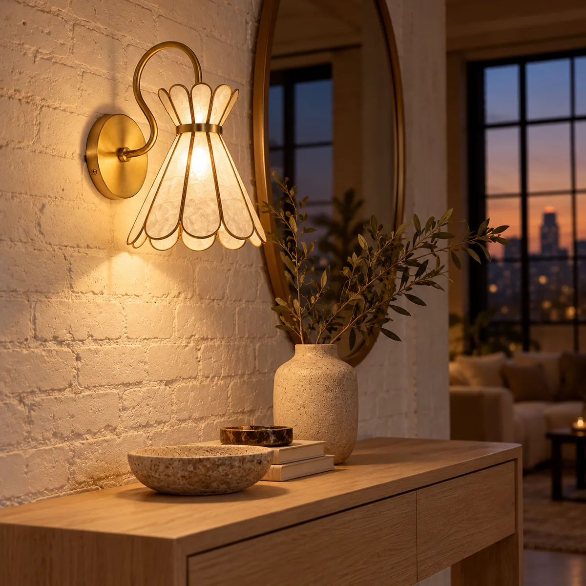 Studio Sconce Shaped by Capiz Petals